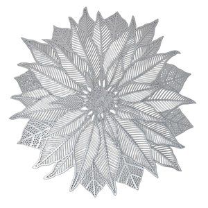 Christmas Silver Metallic Poinsettia Floral Placemats Wipe Clean (Set of 4)